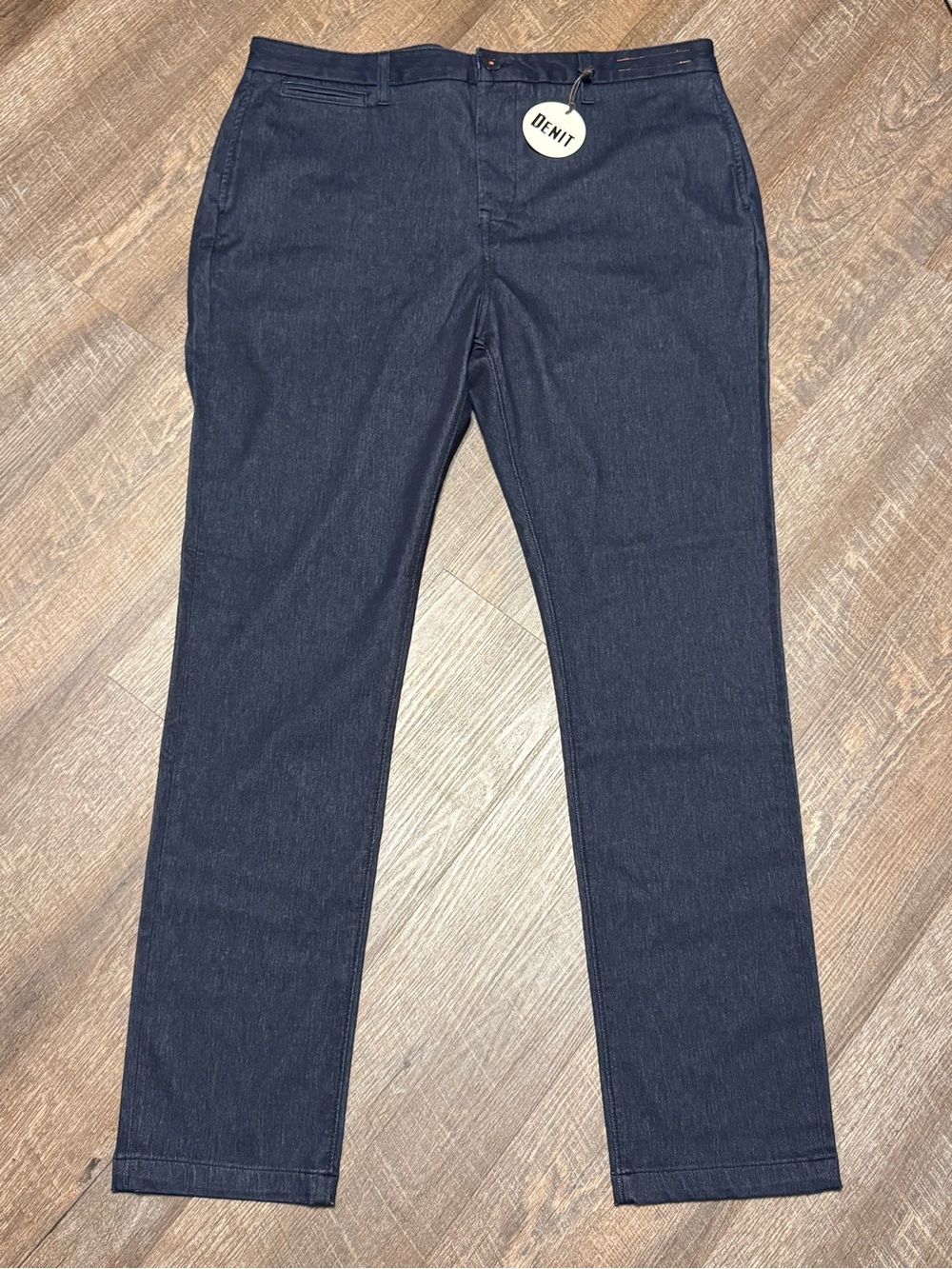 Navy Hiroshi Kato Axe Slim French Terry Denit Chino Pants Sz 38